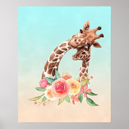 Cute Giraffe Waterverf Mam en Baby Poster (Voorkant)