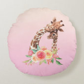 Cute Giraffe Waterverf Mam en Baby Rond Kussen (Voorkant)