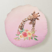 Cute Giraffe Waterverf Mam en Baby Rond Kussen (Achterkant)