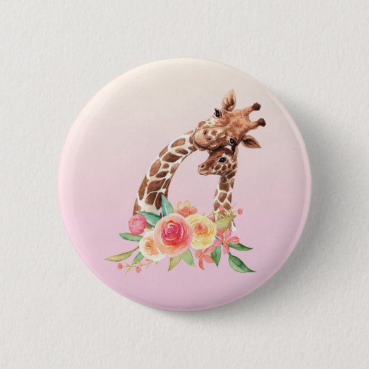 Cute Giraffe Waterverf Mam en Baby Ronde Button 5,7 Cm (Voorkant)