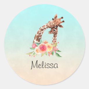 Cute Giraffe Waterverf Mam en Baby Ronde Sticker