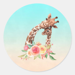 Cute Giraffe Waterverf Mam en Baby Ronde Sticker