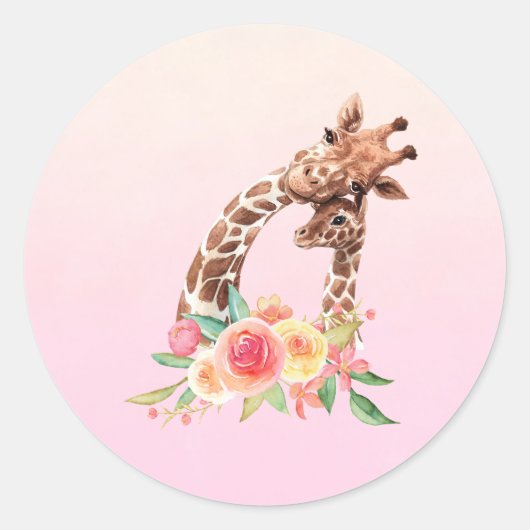 Cute Giraffe Waterverf Mam en Baby Ronde Sticker (Voorkant)