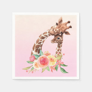 Cute Giraffe Waterverf Mam en Baby Servet
