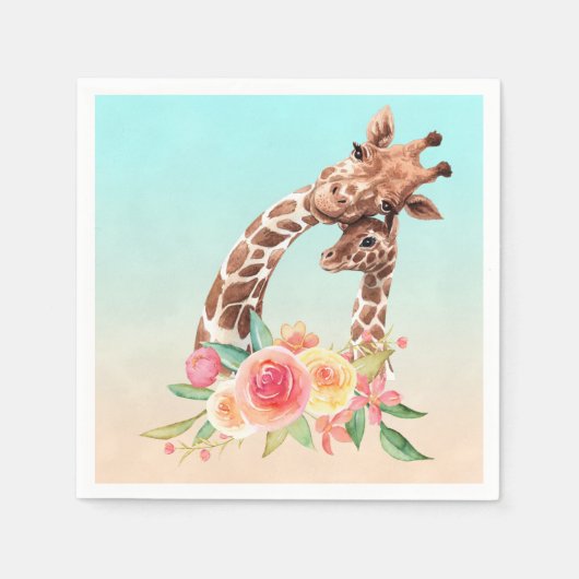 Cute Giraffe Waterverf Mam en Baby Servet (Voorkant)