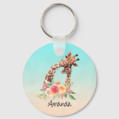 Cute Giraffe Waterverf Mam en Baby Sleutelhanger (Voorkant)