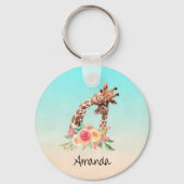 Cute Giraffe Waterverf Mam en Baby Sleutelhanger (Achterkant)