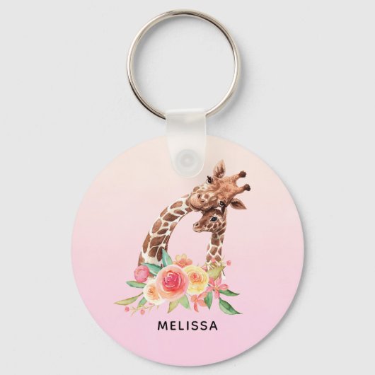 Cute Giraffe Waterverf Mam en Baby Sleutelhanger (Voorkant)