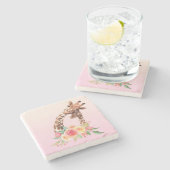 Cute Giraffe Waterverf Mam en Baby Stenen Onderzetter (Zijkant)