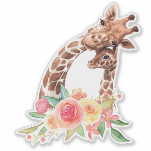 Cute Giraffe Waterverf Mam en Baby Sticker (Voorkant)