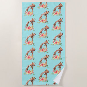 Cute Giraffe Waterverf Mam en Baby Strandlaken