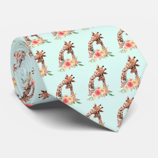 Cute Giraffe Waterverf Mam en Baby Stropdas (Opgerold)
