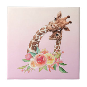 Cute Giraffe Waterverf Mam en Baby Tegeltje