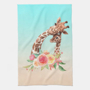 Cute Giraffe Waterverf Mam en Baby Theedoek