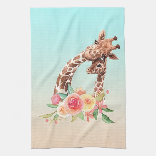 Cute Giraffe Waterverf Mam en Baby Theedoek (Verticaal)