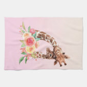 Cute Giraffe Waterverf Mam en Baby Theedoek (Horizontaal)