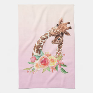 Cute Giraffe Waterverf Mam en Baby Theedoek
