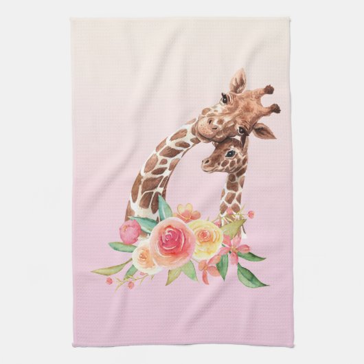Cute Giraffe Waterverf Mam en Baby Theedoek (Verticaal)