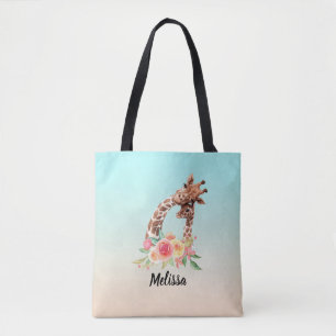 Cute Giraffe Waterverf Mam en Baby Tote Bag