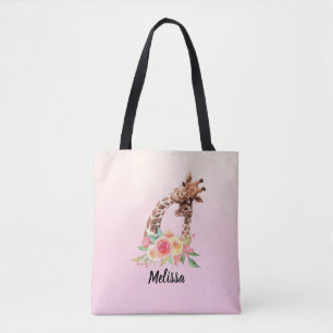Cute Giraffe Waterverf Mam en Baby Tote Bag