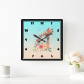 Cute Giraffe Waterverf Mam en Baby Vierkante Klok (Huis)