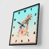 Cute Giraffe Waterverf Mam en Baby Vierkante Klok (Hoek)