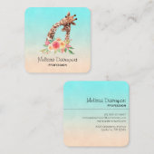 Cute Giraffe Waterverf Mam en Baby Vierkante Visitekaartje (Voorkant / Achterkant)