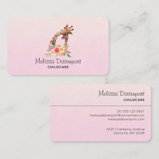 Cute Giraffe Waterverf Mam en Baby Visitekaartje (Voorkant / Achterkant)