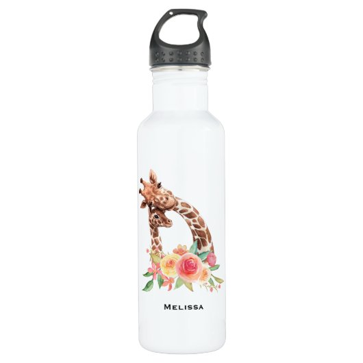 Cute Giraffe Waterverf Mam en Baby Waterfles (Voorkant)