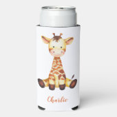 Cute Giraffe Waterverf Oranje Script Custom Name Seltzer Blikjeskoeler (Seltzer Achterkant)