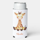 Cute Giraffe Waterverf Oranje Script Custom Name Seltzer Blikjeskoeler (Seltzer Voorkant)