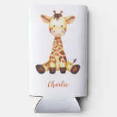 Cute Giraffe Waterverf Oranje Script Custom Name Seltzer Blikjeskoeler (Achterkant)
