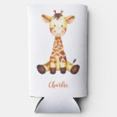Cute Giraffe Waterverf Oranje Script Custom Name Seltzer Blikjeskoeler (Voorkant)