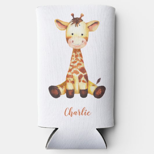 Cute Giraffe Waterverf Oranje Script Custom Name Seltzer Blikjeskoeler (Voorkant)