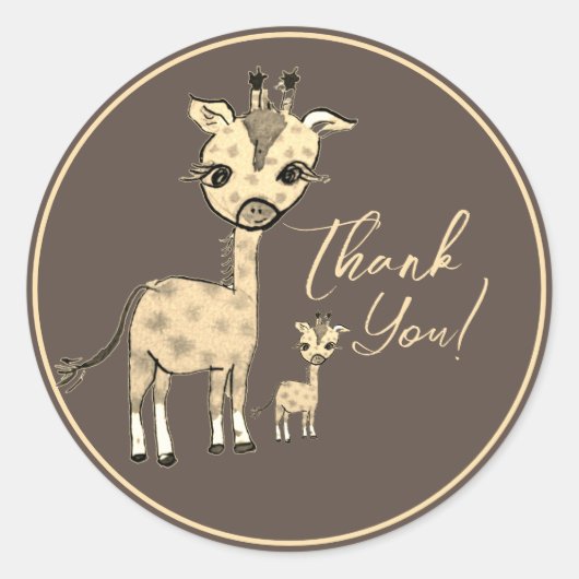 Cute Giraffe Waterverf Rustic Hartelijk dank Ronde Sticker (Voorkant)