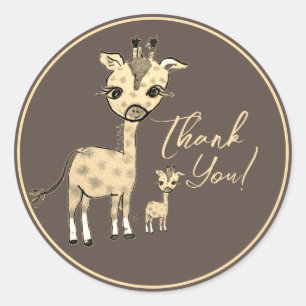 Cute Giraffe Waterverf Rustic Hartelijk dank Ronde Sticker