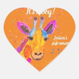 Cute Giraffe Waterverf Safari Oerwoud Baby shower Hart Sticker