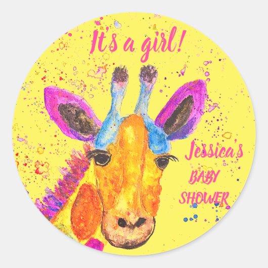 Cute Giraffe Waterverf Safari Oerwoud Baby shower Ronde Sticker (Voorkant)