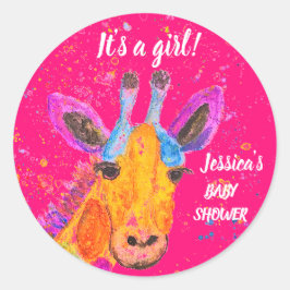 Cute Giraffe Waterverf Safari Oerwoud Baby shower Ronde Sticker