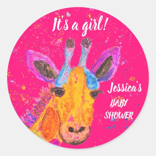 Cute Giraffe Waterverf Safari Oerwoud Baby shower Ronde Sticker (Voorkant)