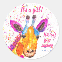 Cute Giraffe Waterverf Safari Oerwoud Baby shower Ronde Sticker