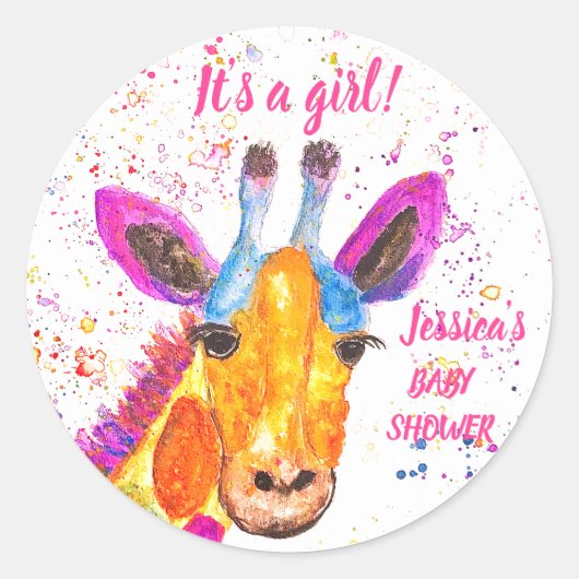 Cute Giraffe Waterverf Safari Oerwoud Baby shower Ronde Sticker (Voorkant)