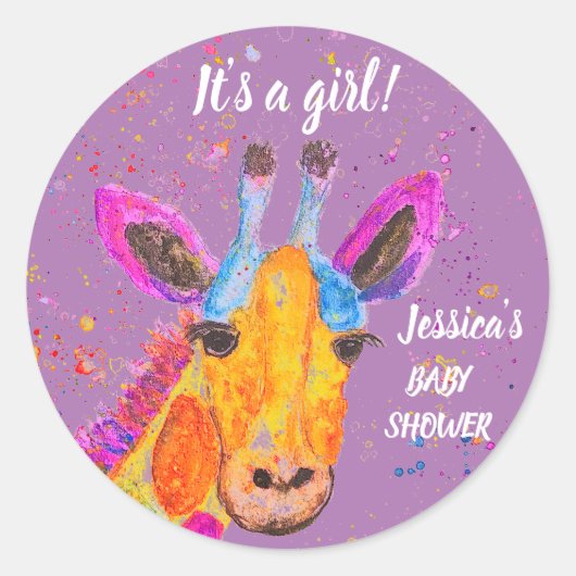 Cute Giraffe Waterverf Safari Oerwoud Baby shower Ronde Sticker (Voorkant)
