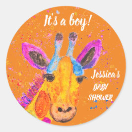 Cute Giraffe Waterverf Safari Oerwoud Baby shower Ronde Sticker