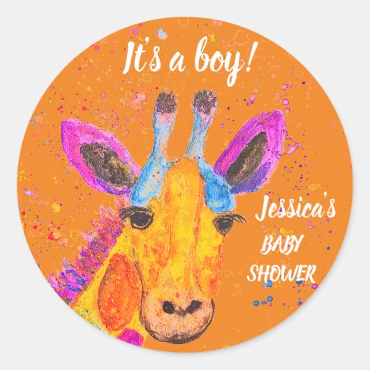 Cute Giraffe Waterverf Safari Oerwoud Baby shower Ronde Sticker (Voorkant)
