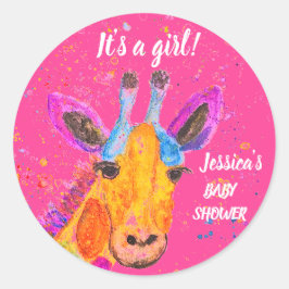 Cute Giraffe Waterverf Safari Oerwoud Baby shower Ronde Sticker