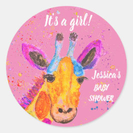 Cute Giraffe Waterverf Safari Oerwoud Baby shower Ronde Sticker