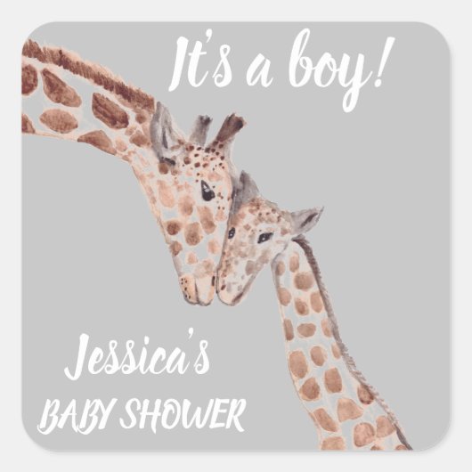 Cute Giraffe Waterverf Safari Oerwoud Baby shower Vierkante Sticker (Voorkant)