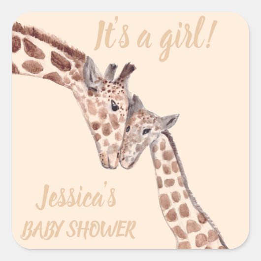 Cute Giraffe Waterverf Safari Oerwoud Baby shower Vierkante Sticker (Voorkant)