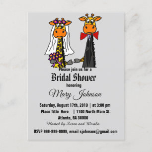 Cute Giraffe Wedding Cartoon Uitnodiging Briefkaart